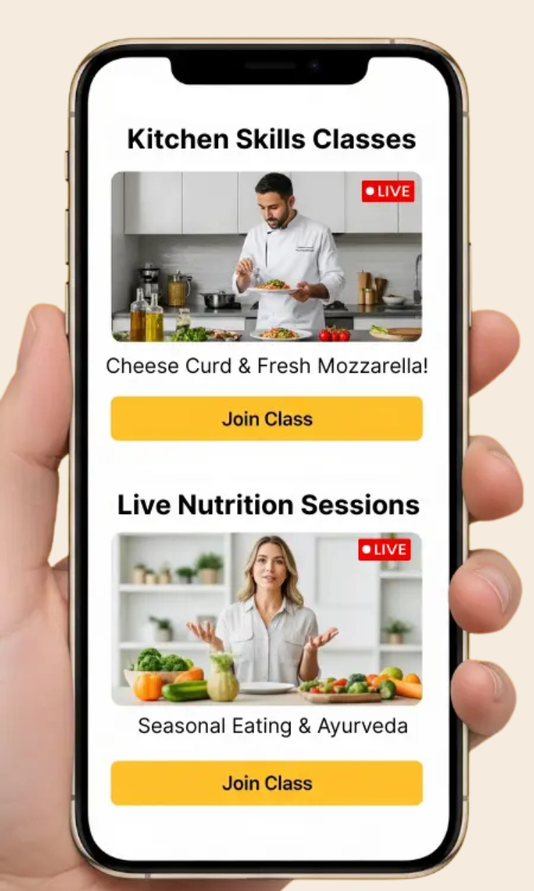 Library Chef app on iPhone showing live cooking classes