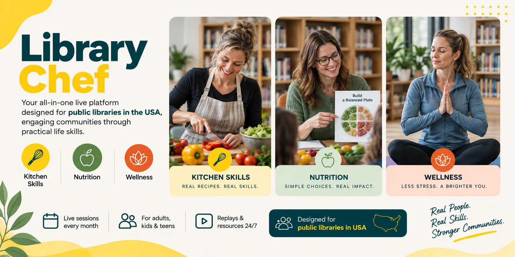 Public library patrons in a live Library Chef cooking, nutrition, and wellness program