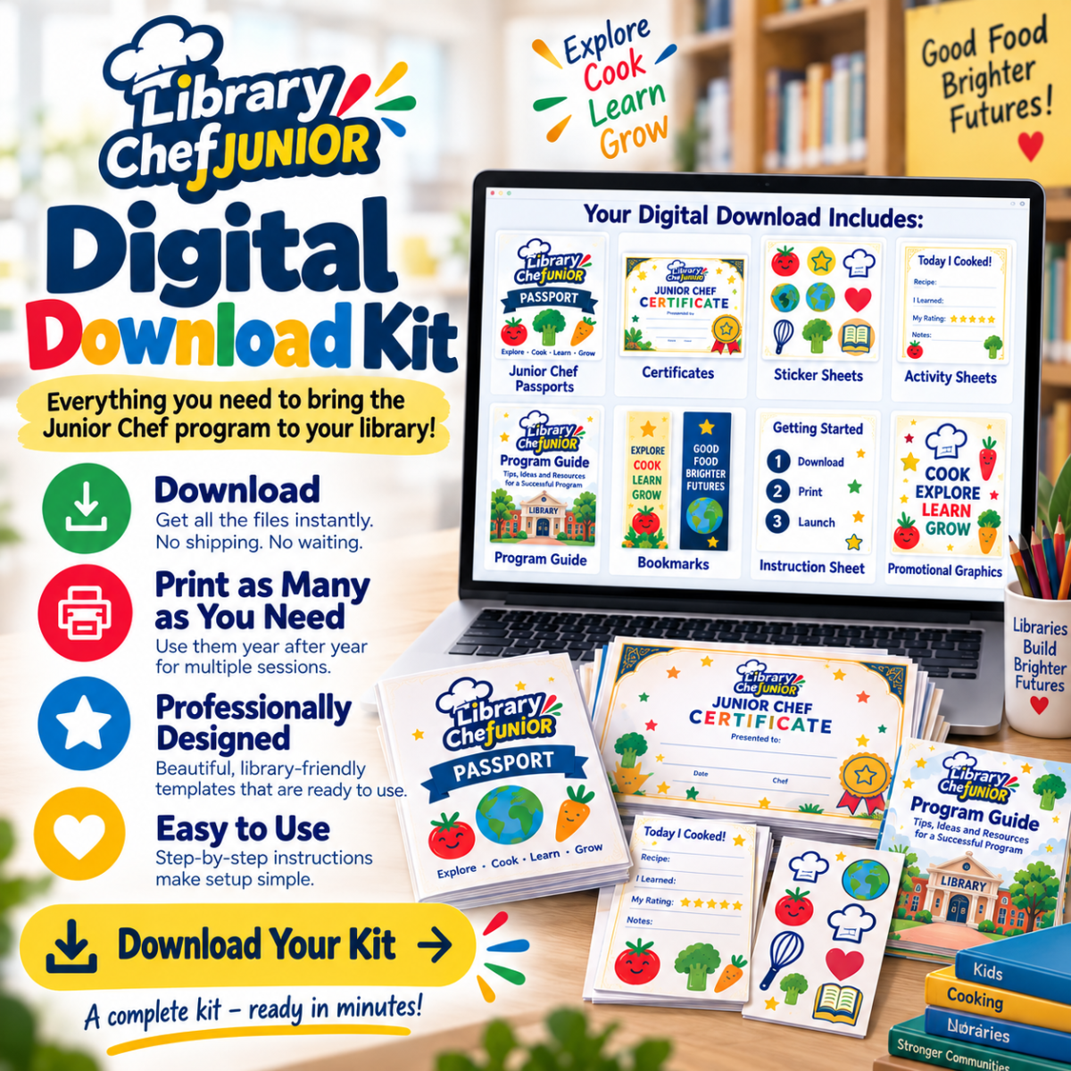 Junior Chef Passport digital, print-ready library programming materials
